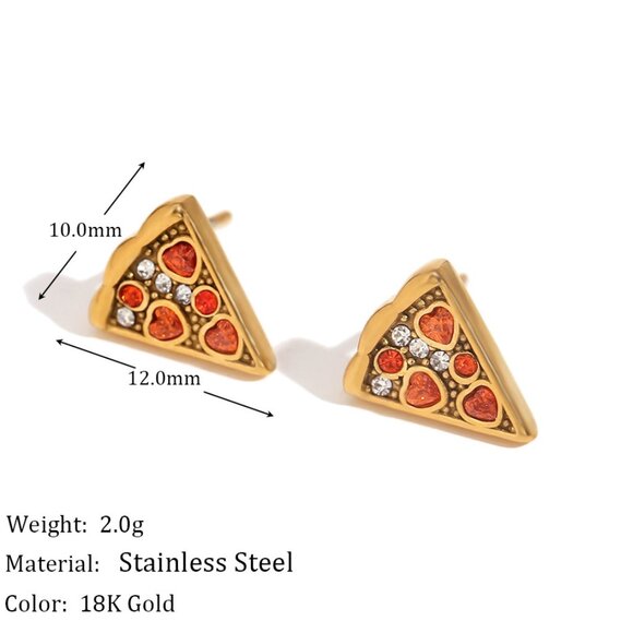 18K Gold Plated Pizza Slice Earrings Stainless Steel Waterproof, Tarnish-Proof - Picture 1 of 2